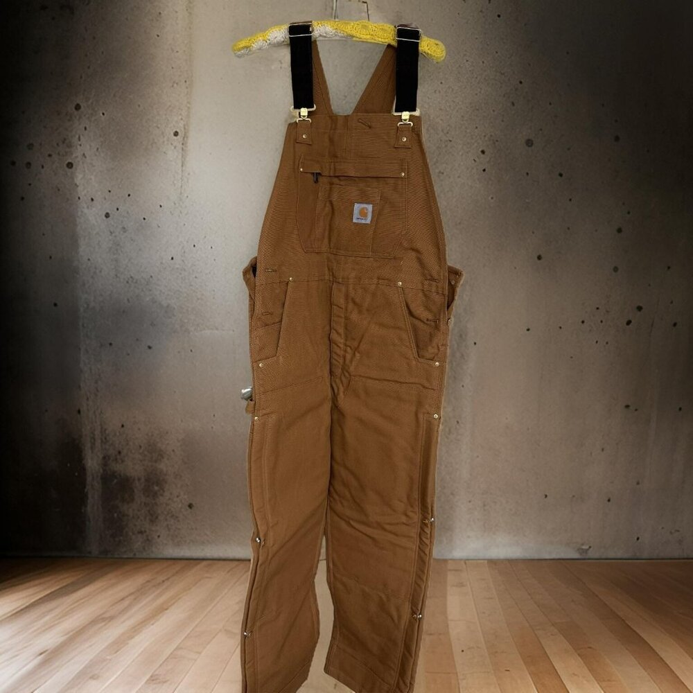 Carhartt Mens Brown Loose Fit Lined ,Duck Bib Overalls Size Large 0R004393-M